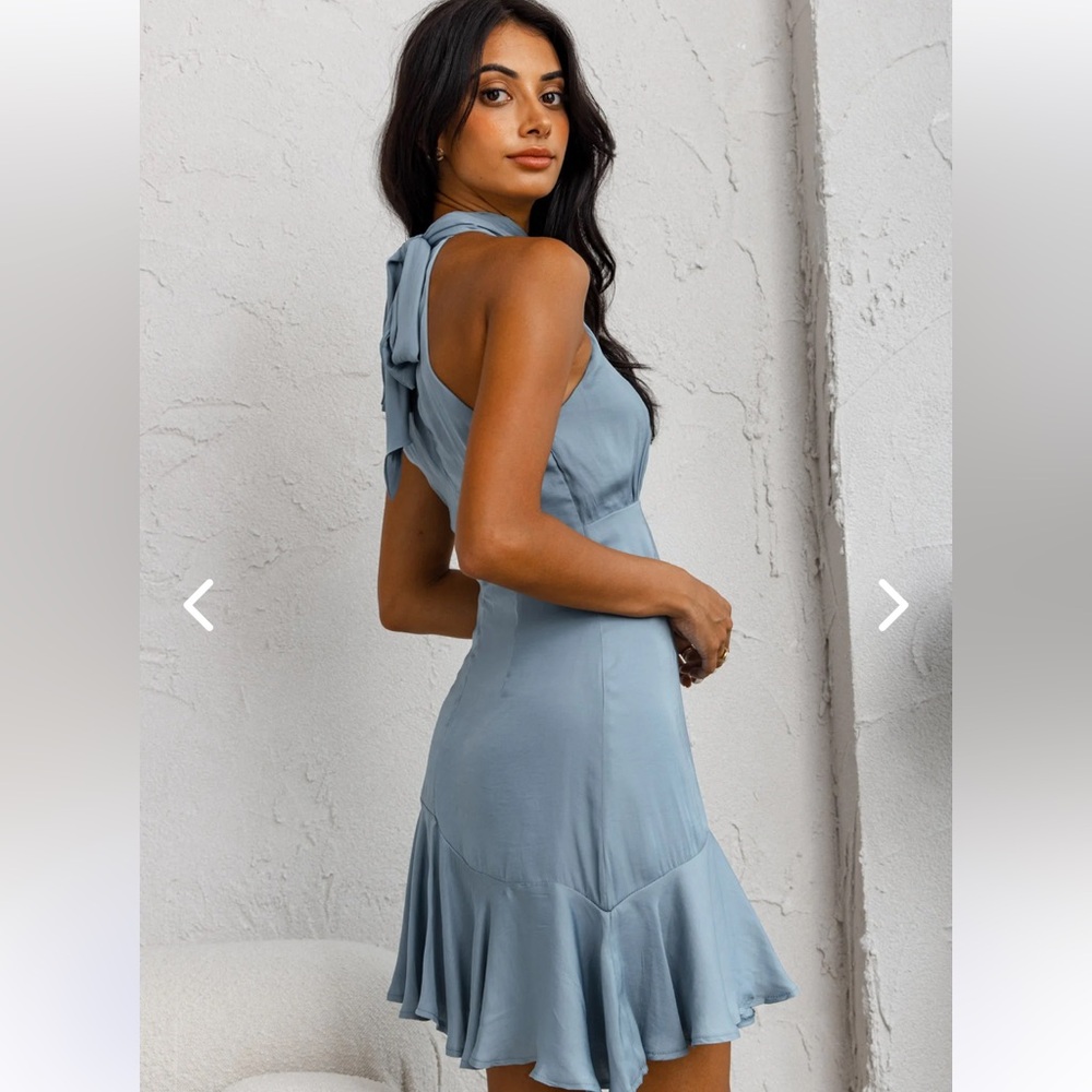 Light Blue Silk Halter Mini Dress - Picture 7 of 9
